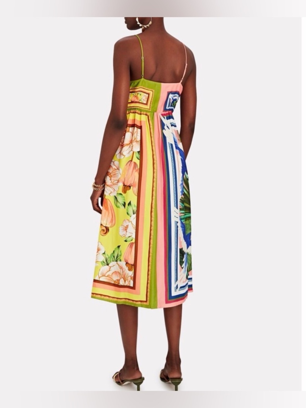 Farm Rio Double Scarves Midi Dress XS Colorblock Tropical 🌴 Cutout Button Front - Picture 13 of 14